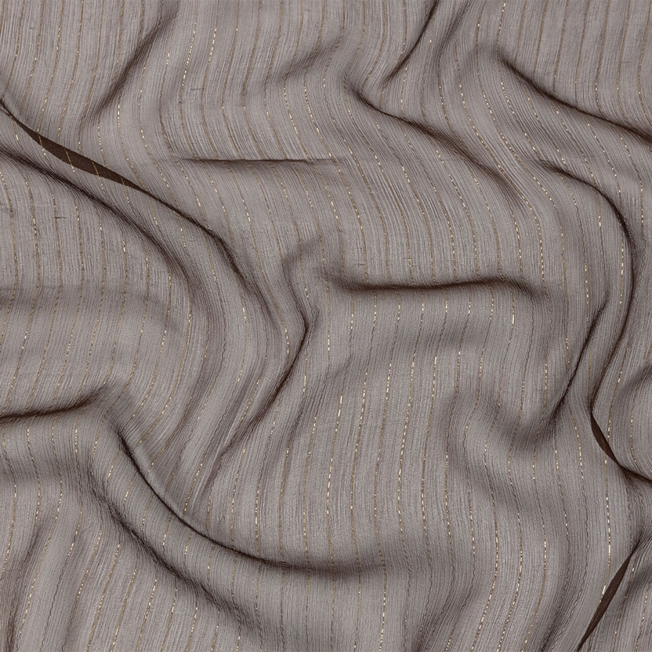 1 Yard Luxury Overlay Material Brown and Gold Metallic Pinstriped Crinkled Silk Chiffon 52 Inch Width